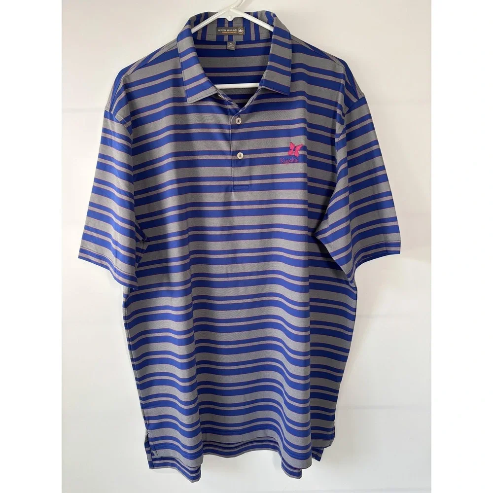 Peter‎ Millar Polo Shirt Mens XL Blue Kapalua Stripe Summer Comfort Golf Stretch